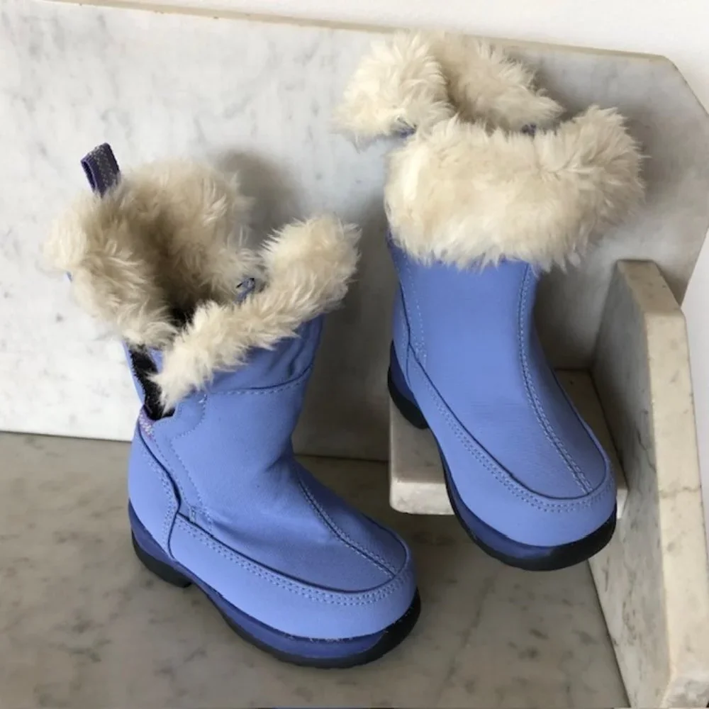 LANDS' END Little Girl Dual Hook & Loop Closure Faux Fur Lined Periwinkl…